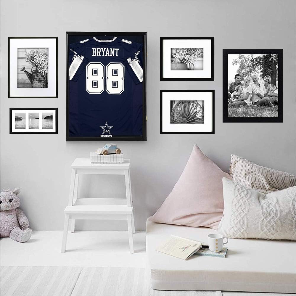 Snail Jersey Frame Display Case Large Lockable Frames Shadow Box with UV Protection Acrylic for Baseball Basketball Football Soccer Hockey Sport Shirt, Hanger and Wall Mount Option, Black Finish : Sports & Outdoors