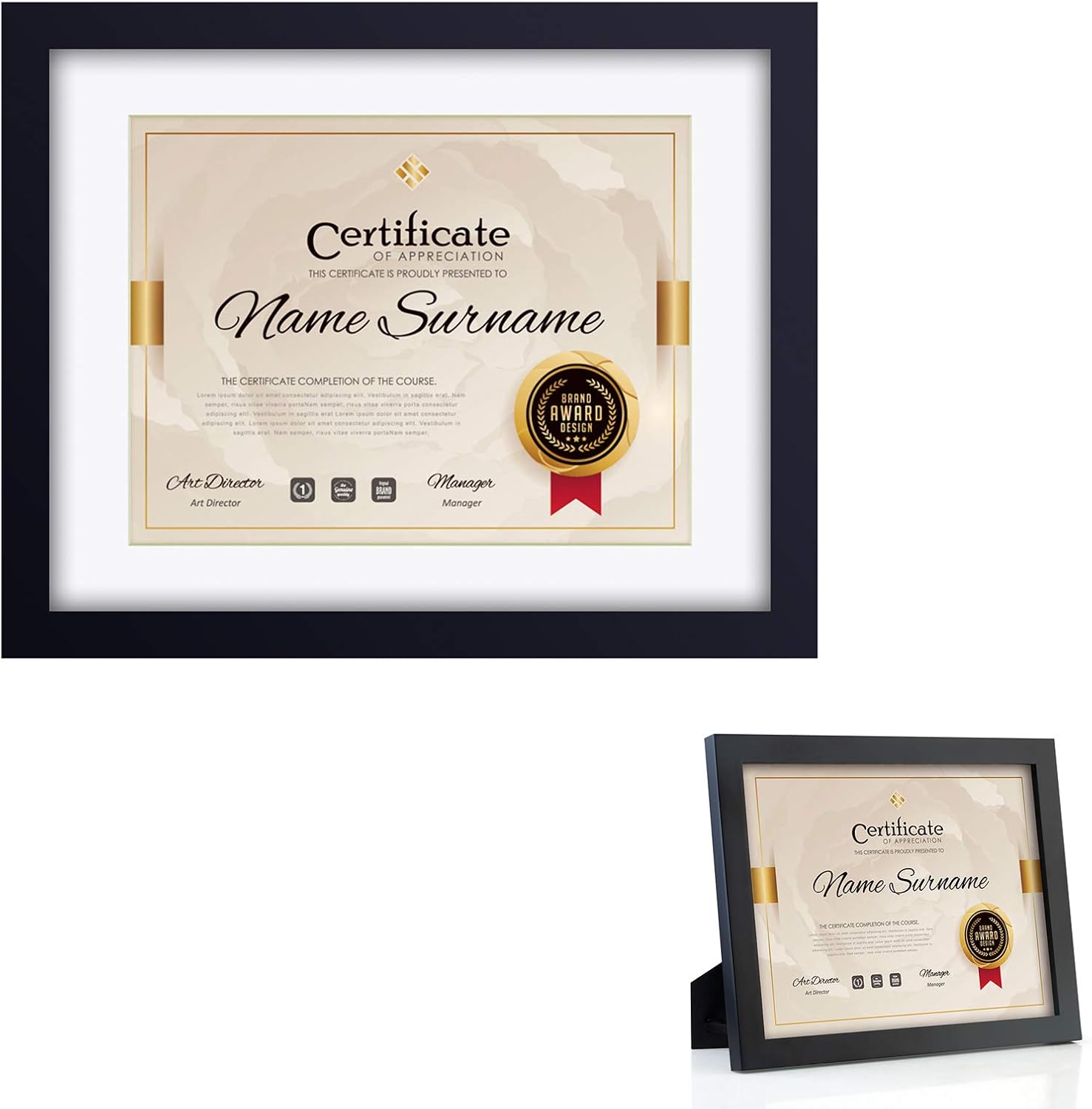 RPJC 2 pcs Sets Solid Wood Document Frames Display Certificate 8.5x11 inch Black and 11x14 inch Mat 8.5x11 inch Black: Home & Kitchen