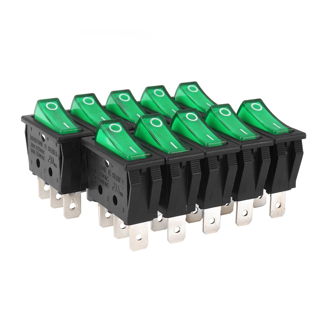 uxcell 10Pcs AC 16A/125V 16A/250V SPDT On-Off 3 Terminal 2 Position Boat Rocker Switches Black