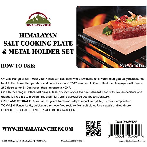 Himalayan Chef Pink Salt Cooking Plate 8" x 12" x 2"  Block Cooking Salt Plate & Holder Set