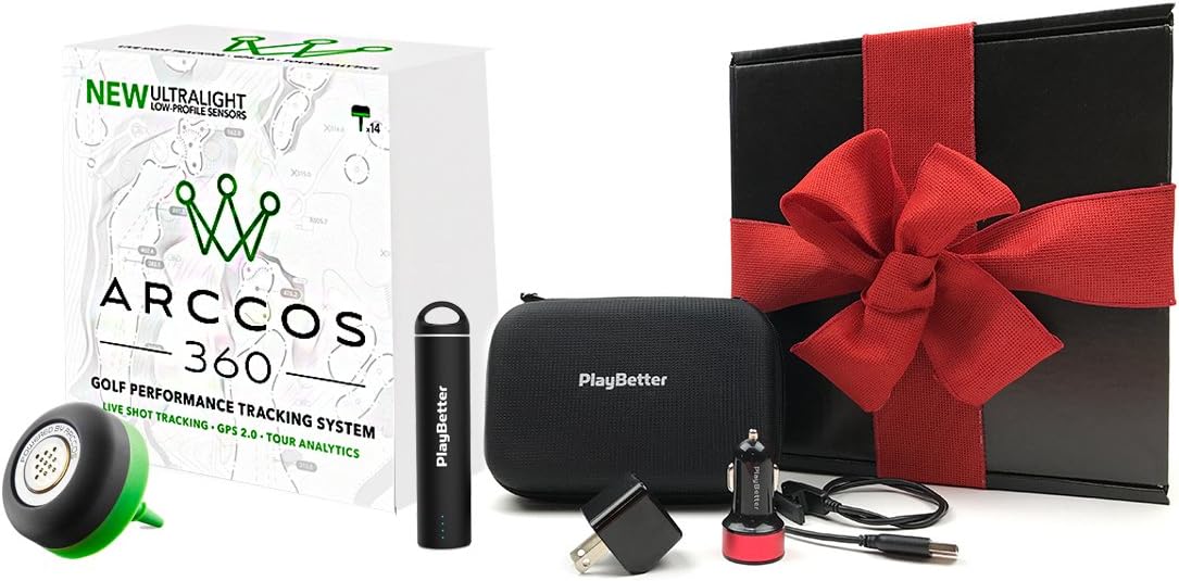 Arccos 360 Gift Box (for iOS & Android) Golf GPS Shot Tracking System | Bundle includes PlayBetter Hard Case, Portable Charger, USB Wall/Car Charging Adapter | App Offers Arccos Caddie | Gift Box