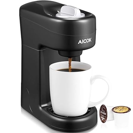 Aicok Single Serve Coffee Maker, Single Cup Coffee Brewer with One-Touch Buttons for Most Single Cup Pods including K-CUP Pods, Quick Brew Technology, 800W, Black