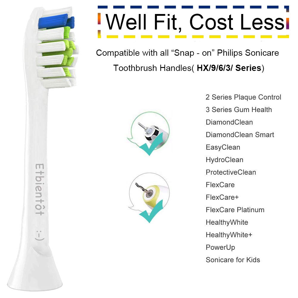 DiamondClean Replacement Brush Heads, Compatible with Philips Sonicare Electric Toothbrush HX6063/64,HX9350/40 Fit for Sonicare Plaque Control, Gum Health, FlexCare, EasyClean and HealthyWhite 4 Count