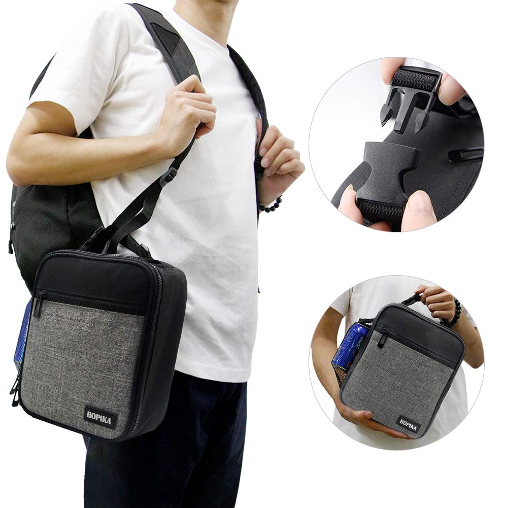 Insulated Lunch Bag, Bento Lunch Bag Thermal Cooler Meal Prep Lunch Bag with Portable Tableware Carrying Bag For Men &Women &Kids (Grey &Black)