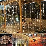 Auelife Curtain Icicle Lights, 19.5ft x 9.8ft 600 LED Fairy String Lights with 8 Modes for Wedding Christmas Holiday Party Home Decoration, UL Listed(Warm White)