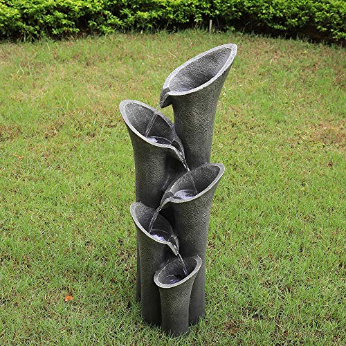 PeterIvan Floor-Standing Fountains - 39 1/2" 5-tiered Cylindrical Cascading Water Fountain with LED Lights for House, Garden, Patio, Yard Decor, Water Fountains Outdoor Features Vision&Audition Relax - Thumbnail 3