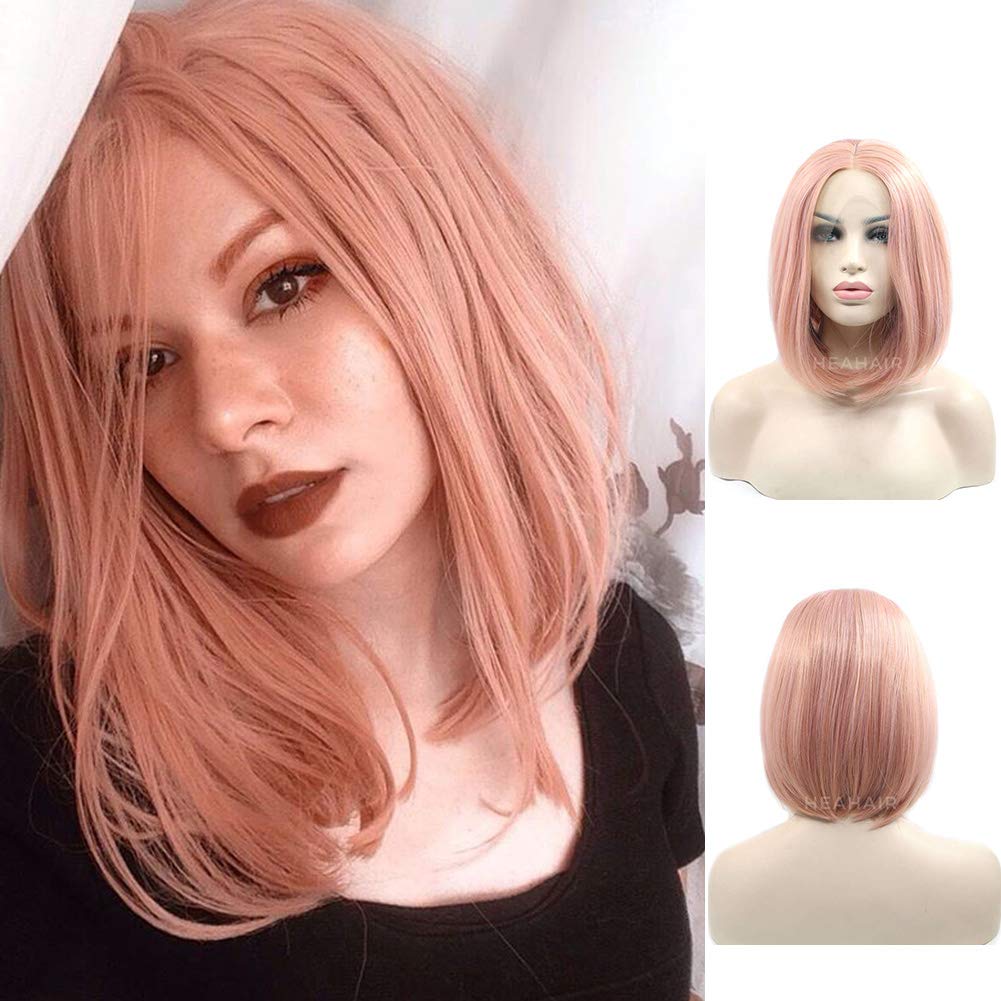 Amazon Com Heahair Peach Pink Bob Straight Synthetic Lace Front