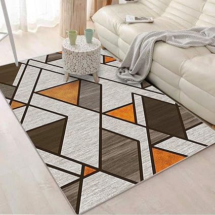 Dusg Tapis Design Moderne Triangle Bleu Gris Jaune 120