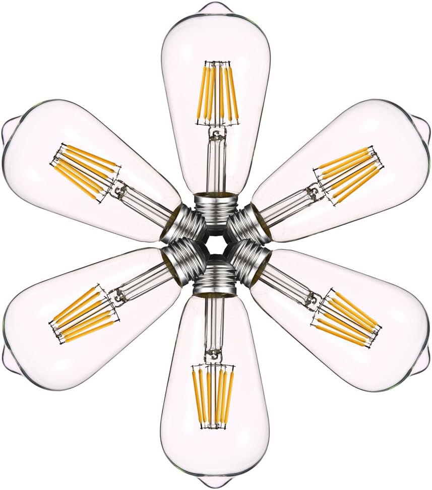 Dimmable 6W LED Edison Bulb 4000k (Daylight White) 600LM, 60W Equivalent E26 Medium Base, ST64(ST21) Vintage LED Filament Bulbs, Clear Glass Cover, Pack of 6(2 Year Warranty)