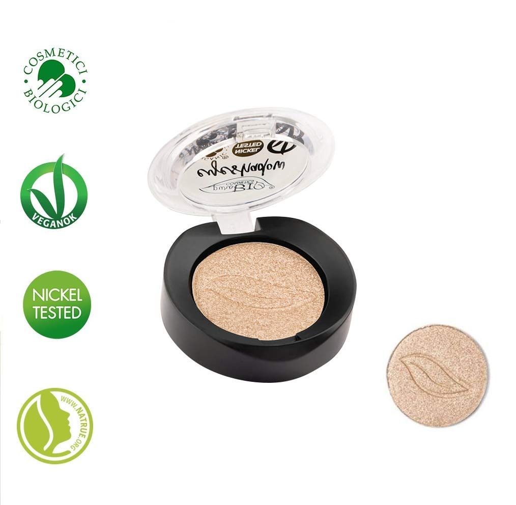 PuroBIO Certified Organic Highly-Pigmented and Long-Lasting Metallic/Shimmery Eyeshadow -no. 01 Champagne - with Vitamins and Plant Oils.VEGAN.ORGANIC.MADE IN ITALY.