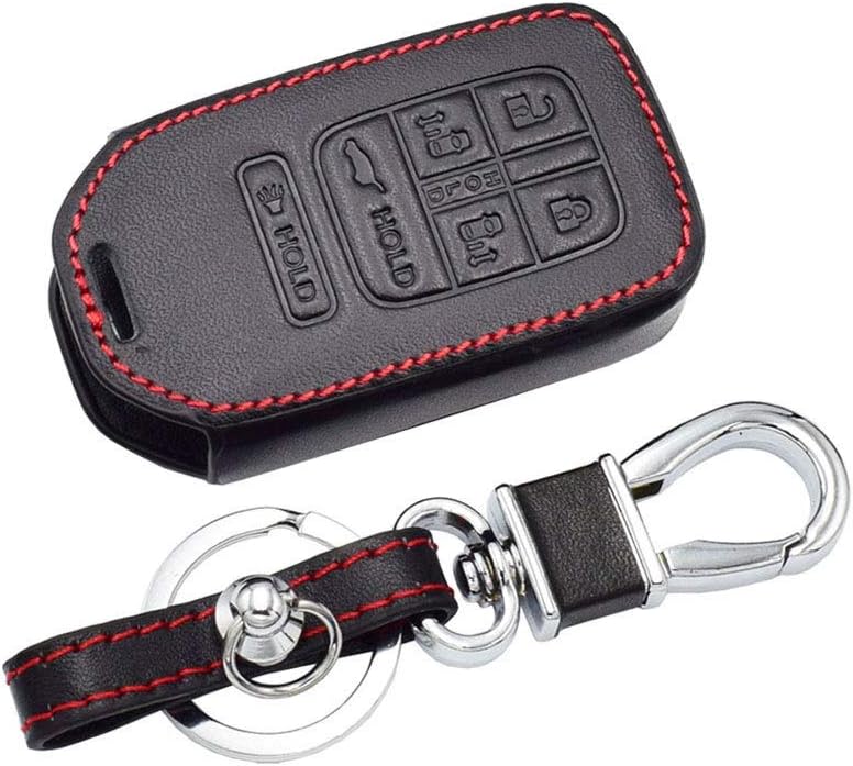 XXNHLLHKA Leather Car Key Case 6 Buttons Smart Keyless Remote Fob Cover Keychain Bag,For Honda Odyssey Freed Elysion MPV Auto Accessories