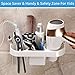 COAWG Adhesive Hair Dryer Holder, Wall Mounted No Drilling Plastic Bathroom Blow Drier Storage with Plug Hook, Hair Care Tools Organizer Basket with Cups for Curling Flat Straight Hot Iron