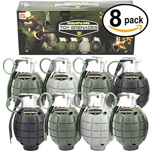 Mighty Gadget (R) 8 Pack of Kids Toys Pretend Play Toy Grenades with Realistic Explosion Sound & Light ( Beautiful Gift Box Package - Random Color)