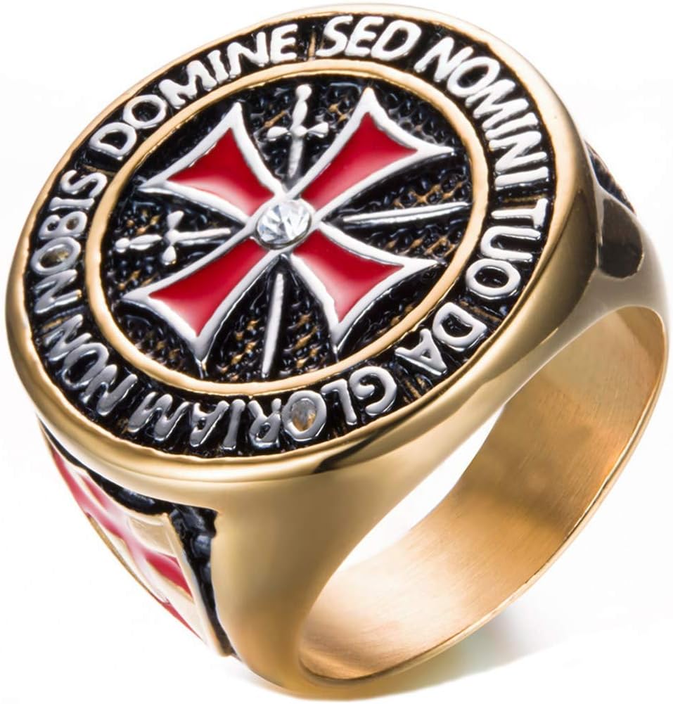 Mens Womens 316L Stainless Steel Vintage Knight Templar Cross Ring Gold/Silver Size 8-14