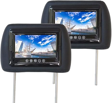 Amazon レザータイプ 7インチ ヘッドレストﾓﾆﾀｰ2個セット 黒 H3700b ヘッドレストモニター 車 バイク