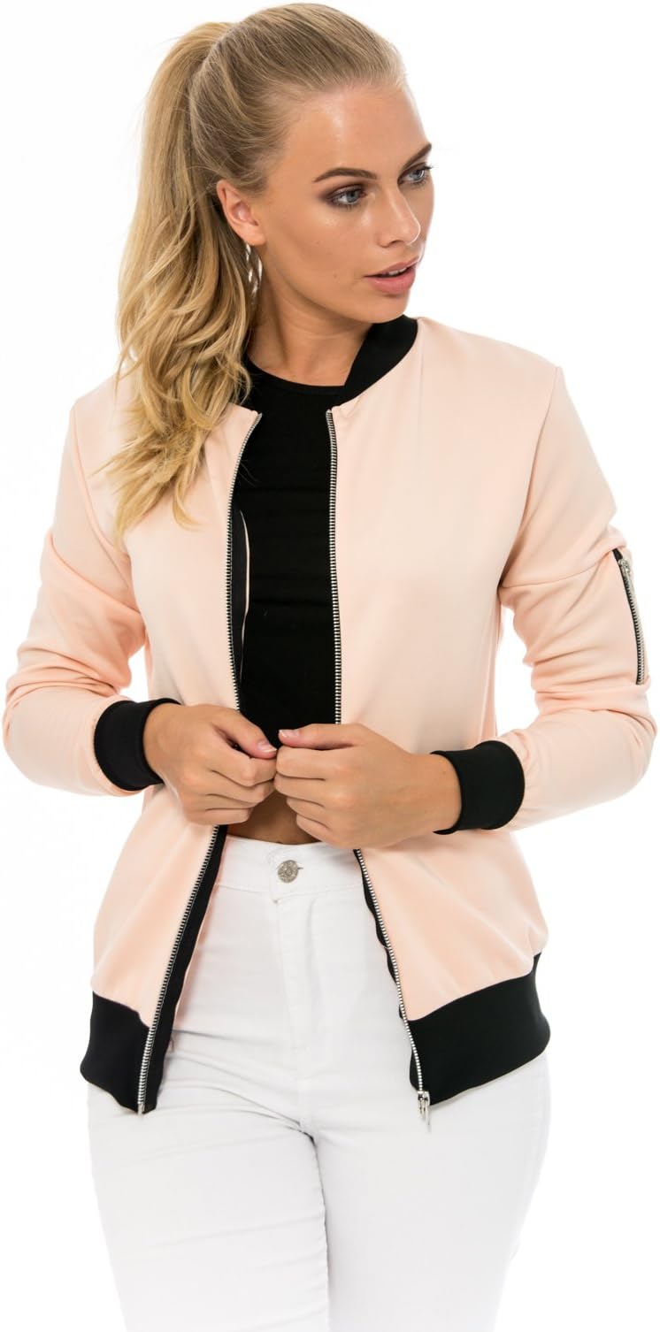 Npire London Women's MA1 Bomber Jacket Classic Style Zip Up Biker Vintage Stylish (20, Nude)