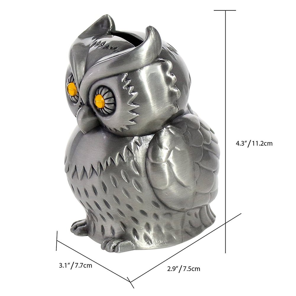 B07bgsgypl ヴィンテージ刻まれたメタルフクロウ貯金箱 ピューターお金ボックス 動物メタルコインバンク 貯金箱 65 Off 送料無料