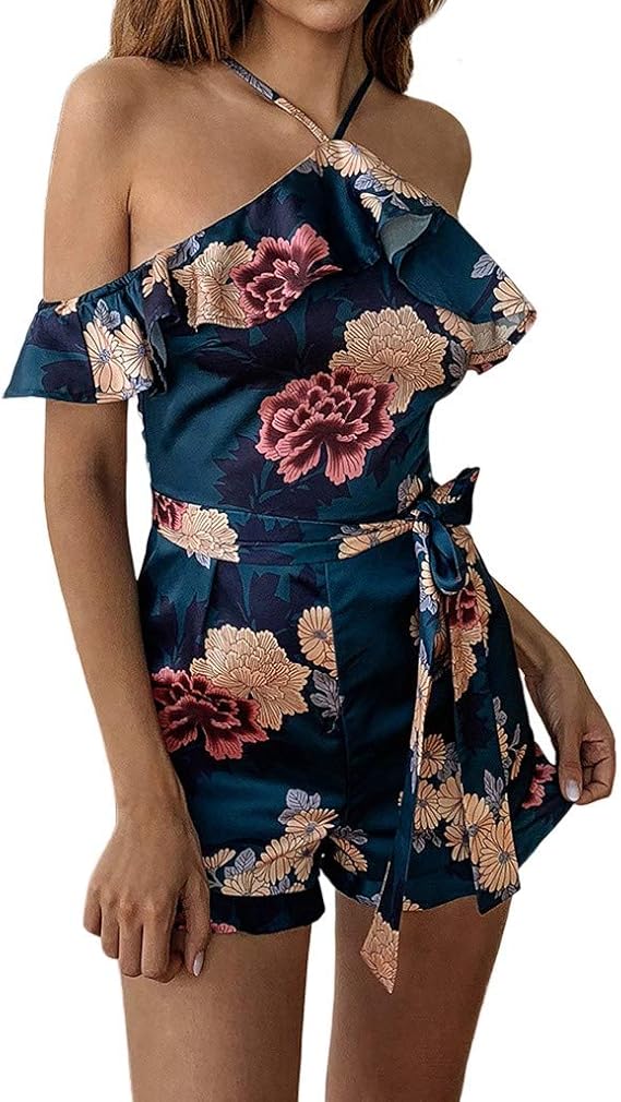 Kurz Jumpsuits,Transwen Damen Retro Elegant Jumpsuit Sommer Blumen