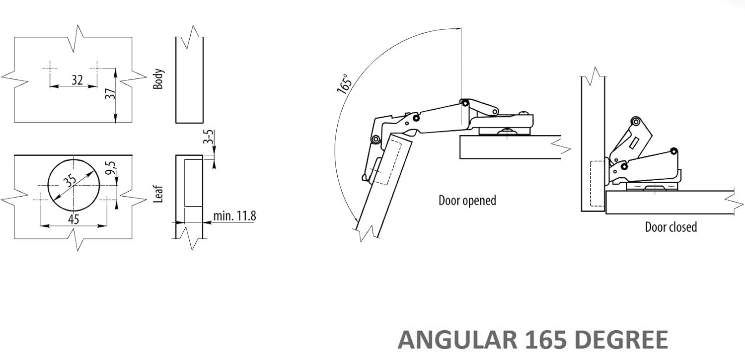35mm 165 Degree Kitchen Cabinet Wardrobe Door Hinge Angular + Screws by GTV - Image 5