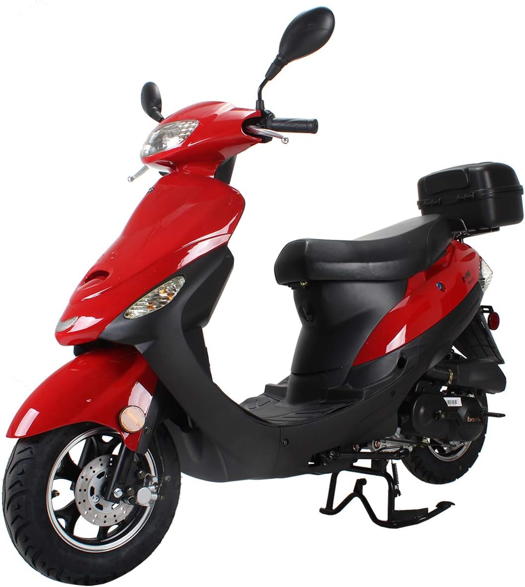 X-PRO Maui 50cc Moped Scooter Gas Moped Scooter 50cc Moped Street Scooter Aluminum Wheels(Red)