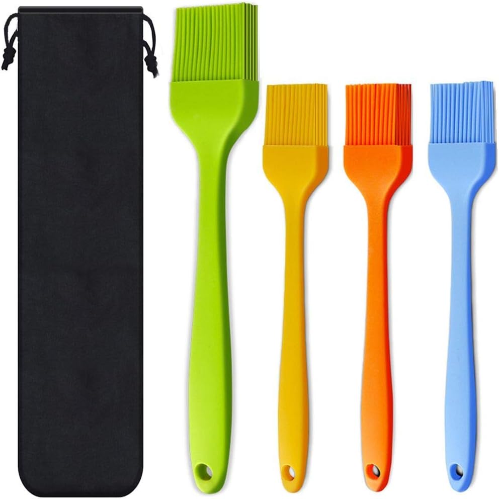 wavraging Backpinsel Silikon Hitzebeständig Verbreitung Öl Soße Butter Marinaden für BBQ Grill Barbecue Backküche Kochen,Silikonpinsel Desserts Kuchen Fleisch,Spülmaschine Sicher,4-Teiliges Set