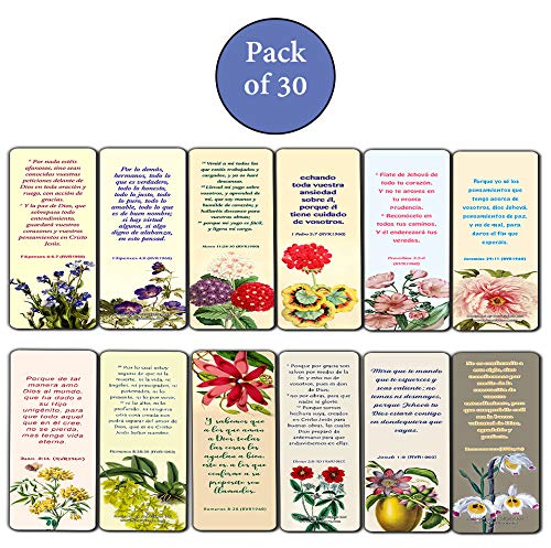 Spanish Flower Bookmarks for Women Series 1 (30 Pack) - RVR1960 - Powerful Words of God to Encourage and Inspire You to be Godly Disciples - Proverbs 3:5-6 John 3:16 - Stocking Stuffers