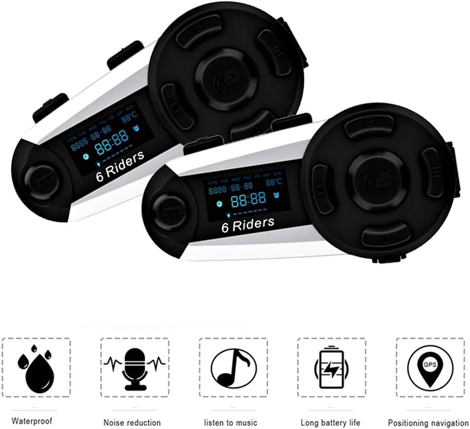 ESoku T20S Motorcycle Bluetooth Intercom, 1200m 6 Riders Full Duplex Bluetooth Helmet Headsets, Waterproof Wireless Interphone Support FM Radio, Handsfree and LCD Screen (2 Packs)