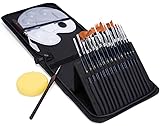 Artists Paint Brush Set, oil-15 Different Sizes Nice Gift for Artists, Metal Ring Made of Copper Tubes, Free Painting Knife,Watercolor Sponge,Paint Tray Palette, a Detail Brushes(Black)