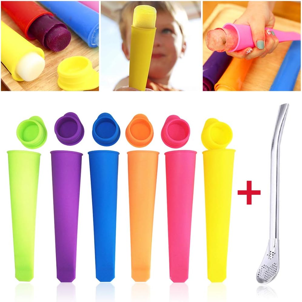 Ice Pop Molds Set, 6 Pcs Multi Colors Food Grade Silicone Popsicle Molds with Lids DIY BPA Free Freezer Ice Cream Moulds for Women Men Kids Ice Lolly Food Maker