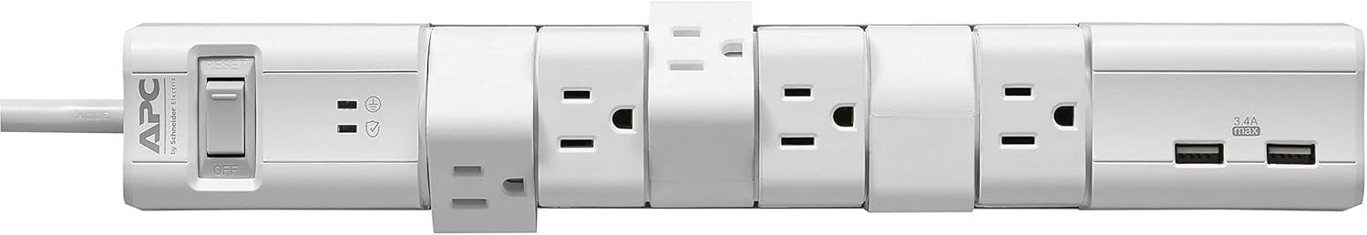 Rotating Power Strip, 6 Rotating Plugs, APC Surge Protector with USB Charging Ports, PE6RU3W, 1080 Joule, Flat Plug: Electronics