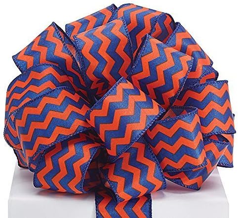 #9 Blue &amp; Orange Chevron Print Wired Ribbon