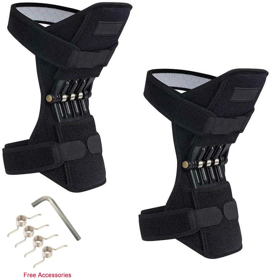 Doveno 1 Pair (For two legs) Knee Booster Spring Knee Pad Brace Rebound Booster for Squat Outdoor Sports Power Lifts Spring Force Patella Stabilizer Protector Joint Pain Relief Mountaineering