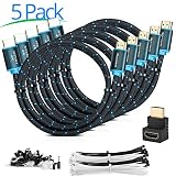 Maximm High-Speed HDMI 2.0 4K Nylon Braided Cable, 4 Feet, 5-Pack (Includes Cable Clips, Ties and Right Angle Adapter)