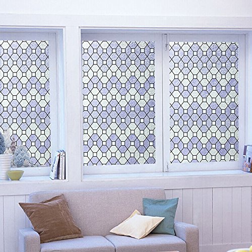 DUOFIRE Decorative Film Privacy Window Film Stained Glass Film No Glue Anti-UV Removable Window Cling Non-Adhesive Window Privacy Film D95010, (35.4in. x 118in.) 90cm x 300cm - Thumbnail 2