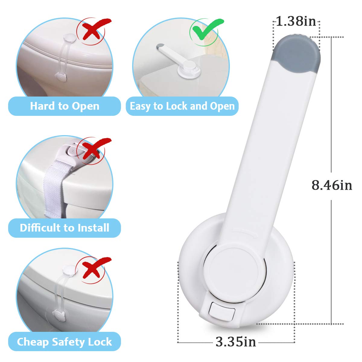 Toilet Seat Lock Child Safety, Toilet Bowl Locks Prevent Opening Toilet Cover, Universal Fit for Standard Flush Toilet, Easy to Install Petproof Toilet Lock, 2 Pack : Baby