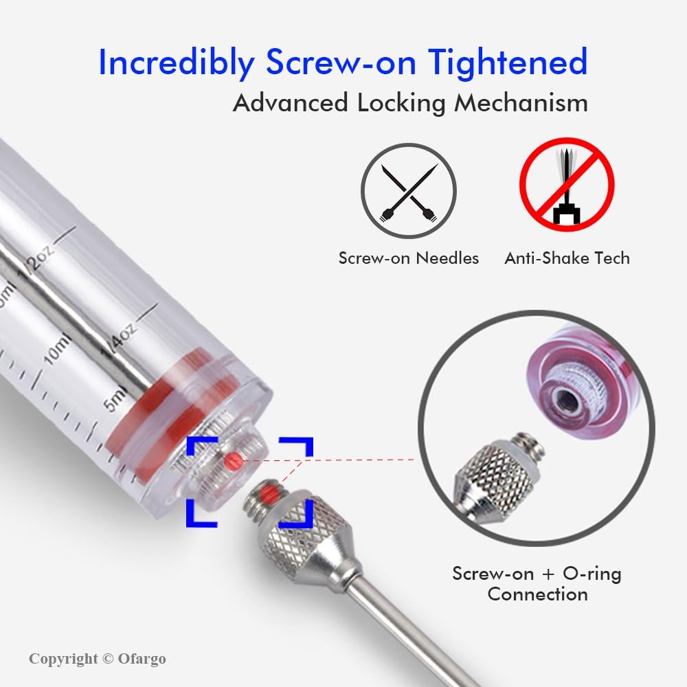 Ofargo Plastic Marinade Injector Syringe with Screw-on Meat Needle for BBQ Grill, 1-oz, Red, Recipe E-Book (Download PDF): Kitchen & Dining