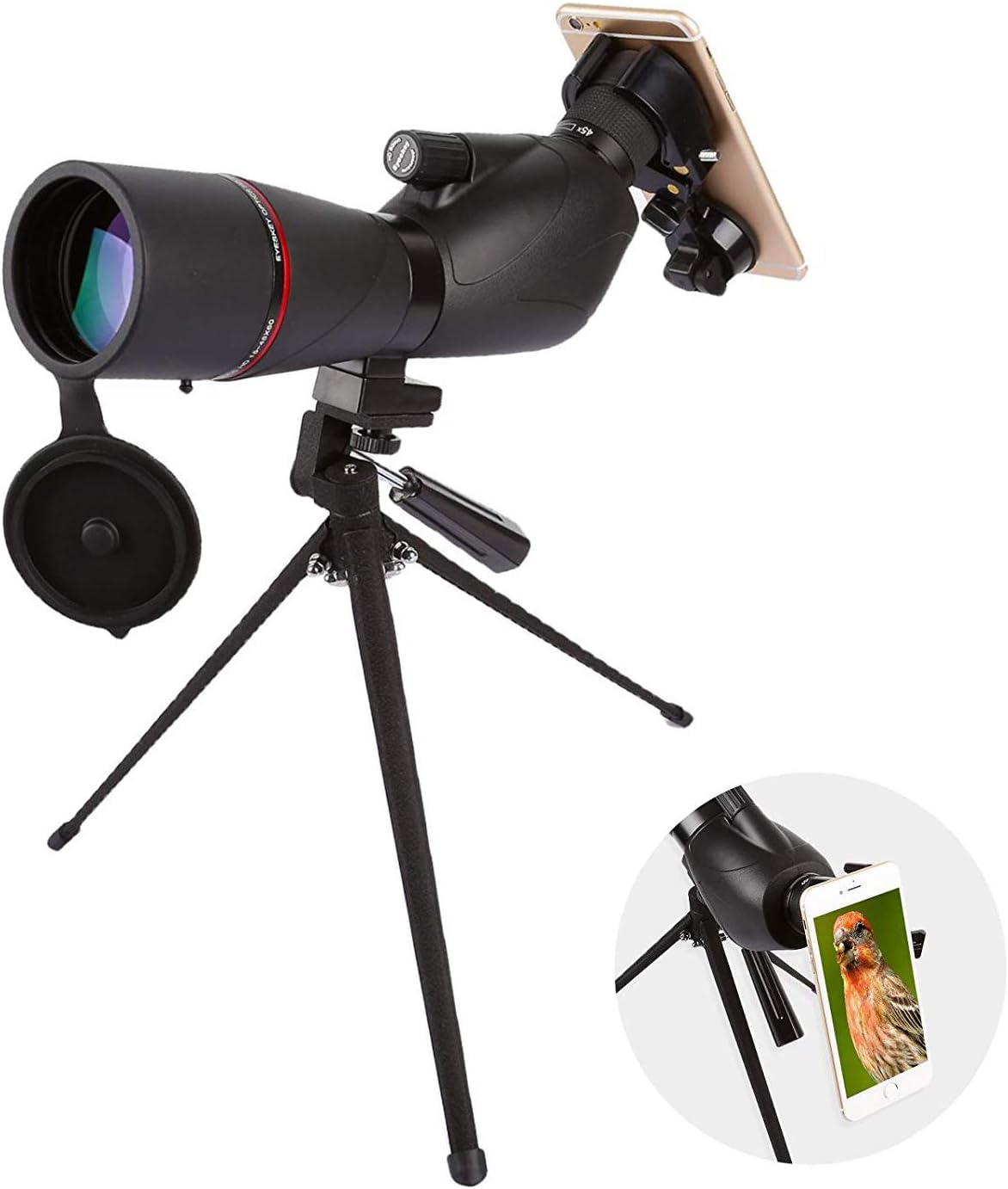 Spotting Scope with Tripod, Carrying Bag and Scope Phone Adapter, 15-45x60 BAK4 HD Waterproof 45-Degree Angled Eyepiece Monocular Telescope for Target Shooting Hunting Bird Watching