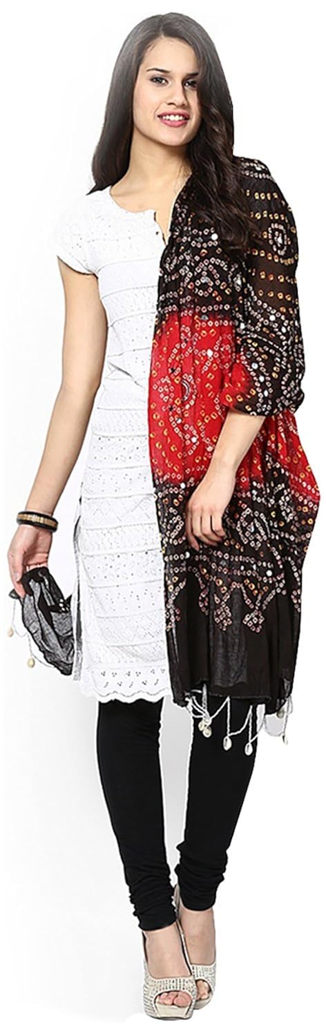 apratim women's cotton black and red bandhani dupatta with mirror work