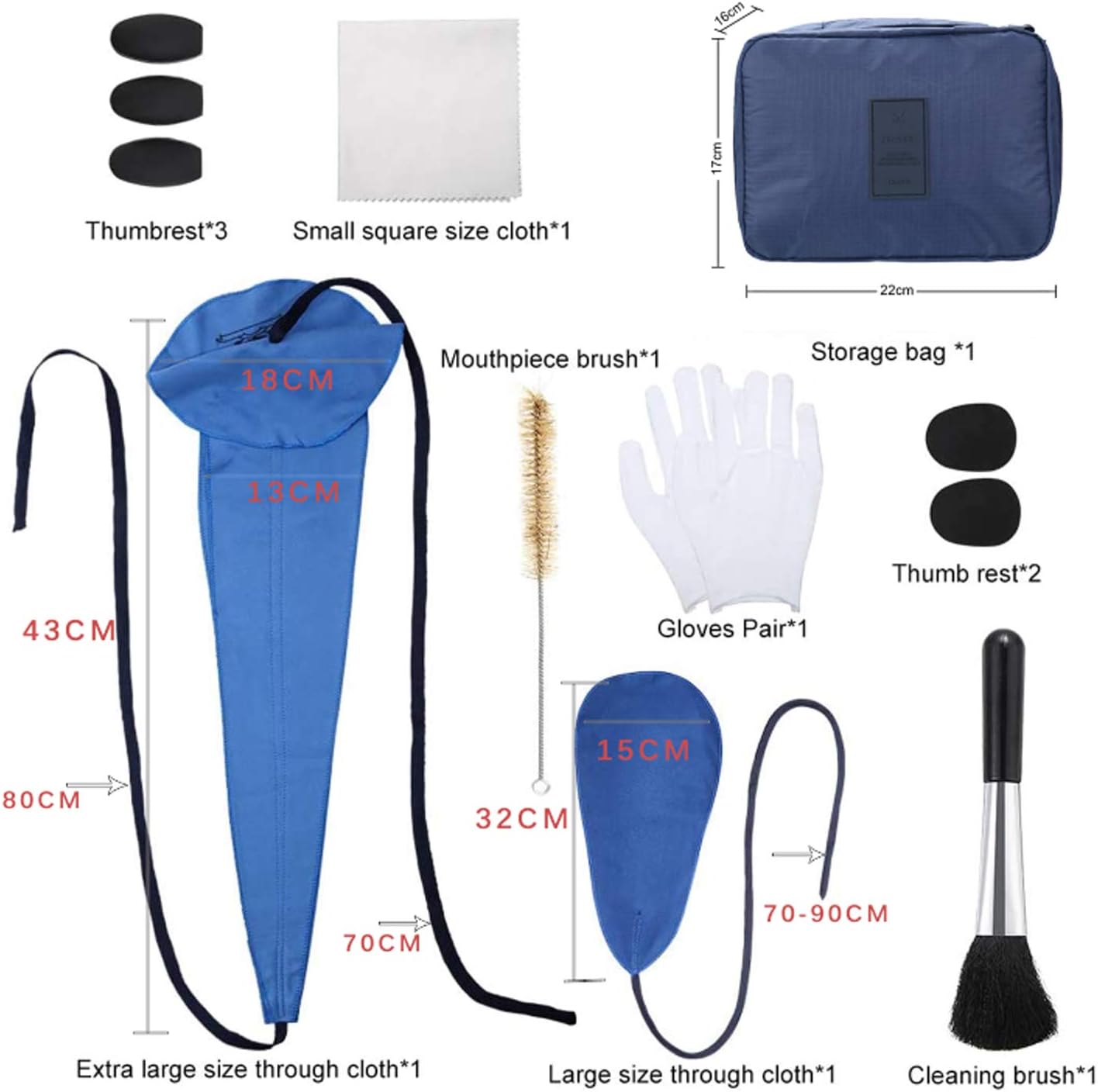 13PCS Saxophone Cleaning Kit with Bag for Flute,Alto Sax,Clarinet Instruments Cleaning Accessories Includes Cleaning Cloth,Mouthpiece Brush,Thumb Rest Cushion: Musical Instruments