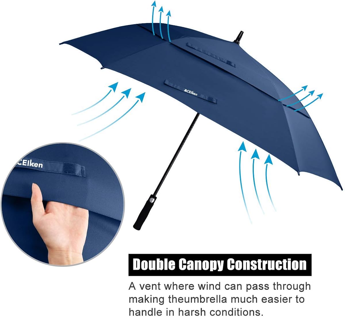 ACEIken Golf Umbrella Large 58/62/68 Inch Automatic Open Golf Umbrella Extra Large Oversize Double Canopy Vented Umbrella Windproof Waterproof for Men and Women : Clothing