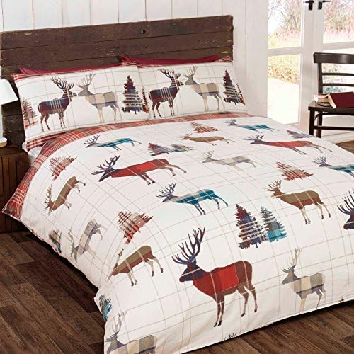 Woodland Stag UK King Size Christmas Duvet Cover and Pillowcase Set