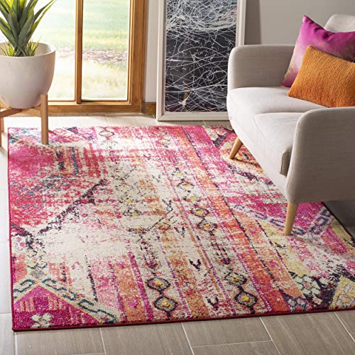 Safavieh Monaco Collection MNC222D Modern Bohemian Magenta Pink Distressed Area Rug (8' x 11')