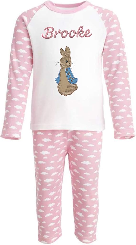 Peter Rabbit Girls Pink Cloud Personalised Pyjama Set Embroidered with