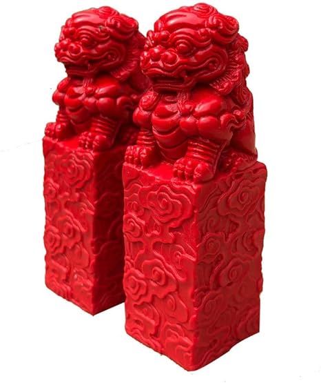 EIN Paar Red Lions Pair Fu FOO-Hundestatuen, Zinnoberwächter