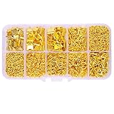 In A Box(1030pcs/box) Kit With Gold Plated Jump Rings 4mm 5mm 6mm 8mm 780 Pcs and Lobster Clasps 12mm 60 Pcs and Ribbon Clamp Crimps with Loop 6mm 8mm 10mm 60 Pcs and 130 Pcs Alloy Drop End