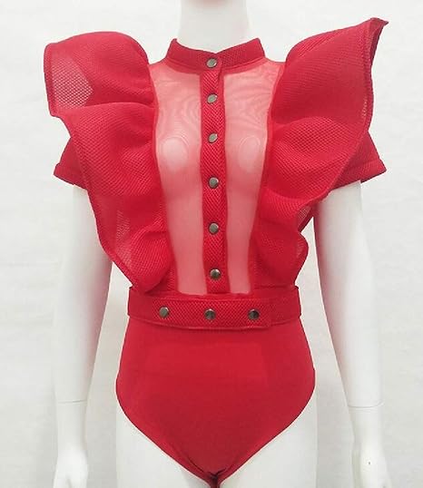 Amazon Sodossny Jp フリルボディスーツレオタードロンパースと女性のファッションセクシーオフショルダー Red S スカート 通販