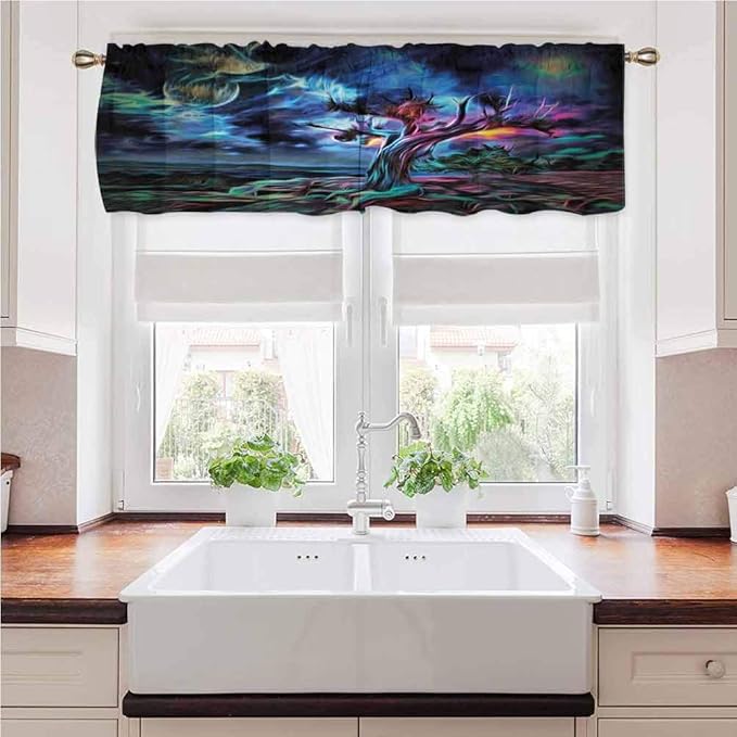 Painting-home Cortina de ventana con cenefa de cielo nocturno, tema del