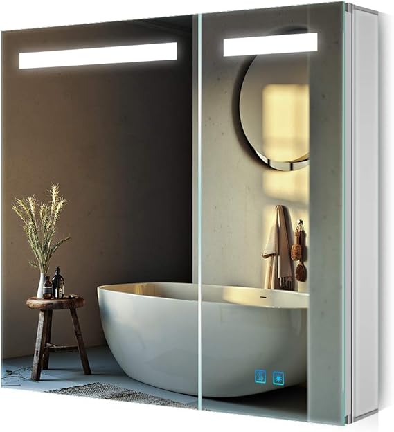 Quavikey Led Illuminated Bathroom Mirror 2 Door Large Mirrored