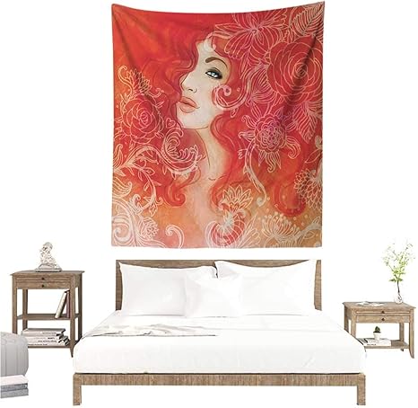 Amazon Co Jp Agoza 女の子用 Diy タペストリー 背中から白く見えるセクシーな女性 フェミニン ファッション アート イラスト プリント 文学 スモール フレッシュ タン 70w X 93l Inch ホーム キッチン