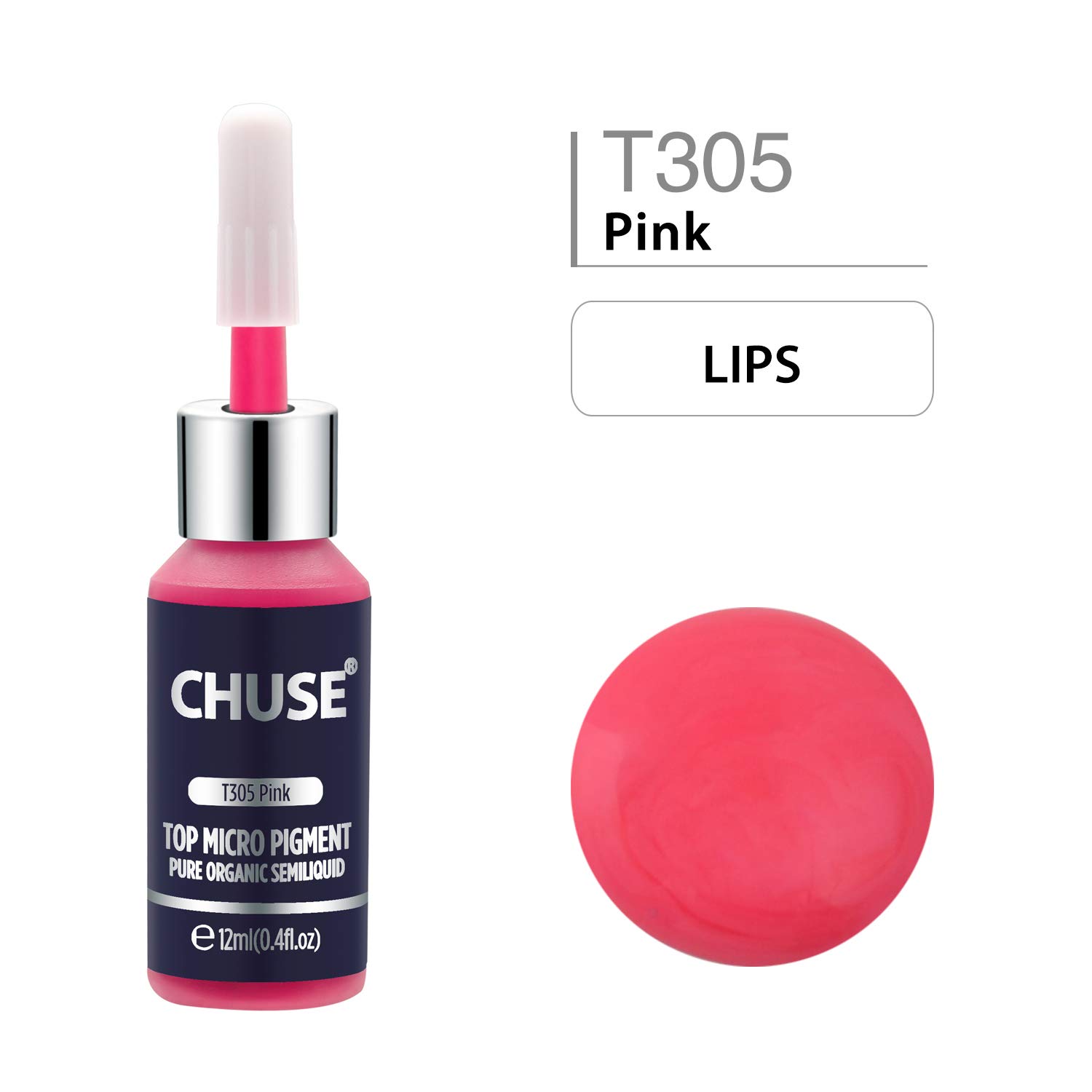 CHUSE T305, 12ml, Pink, Passed SGS,DermaTest Top Micro Pigment Cosmetic Color Permanent Makeup Tattoo Ink